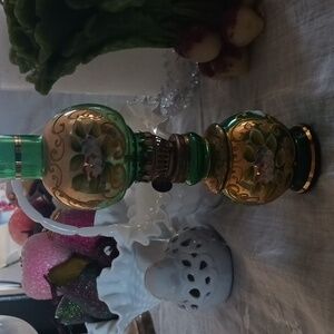 Small hand painted vintage kerosene hurricane lamp